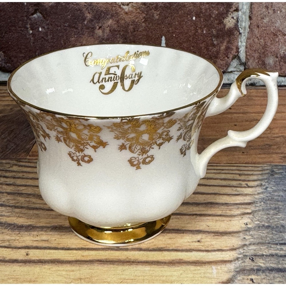 Royal Albert‎ Bone China England Teacup Congratulations 50th Anniversary Gold